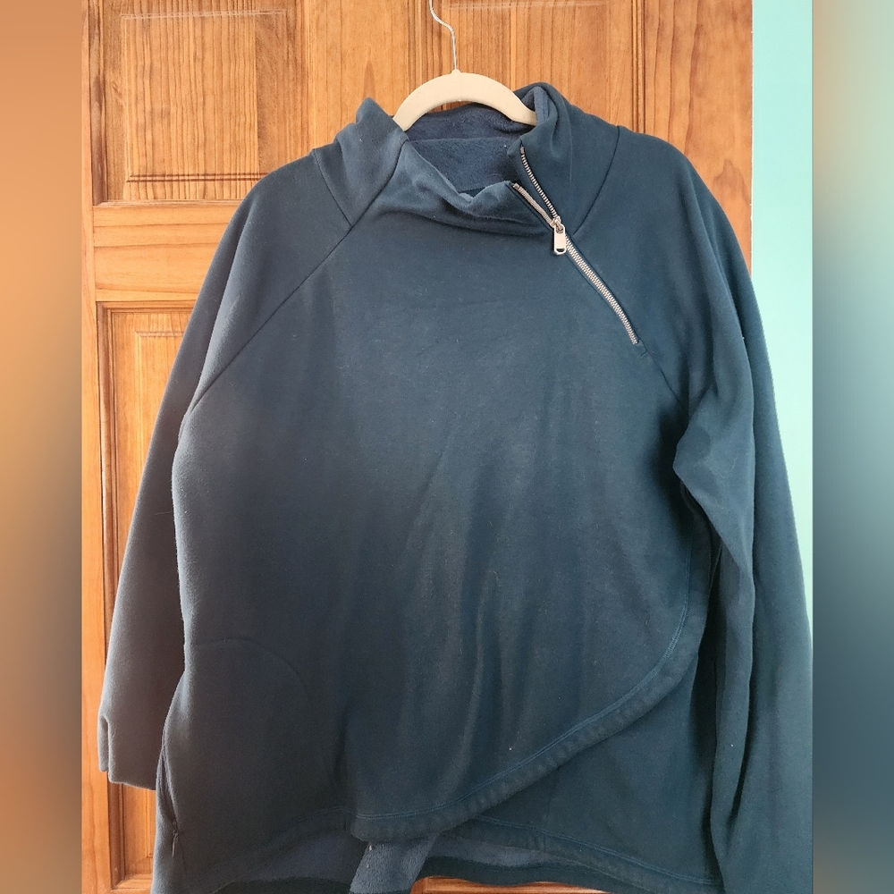 Athleta Teal Asymmetrical Zip Pullover